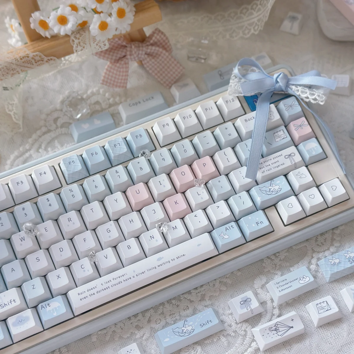 Close-up of Blue Rain Cherry Keycap Immersive Blue Rain PBT highlighting details and finish