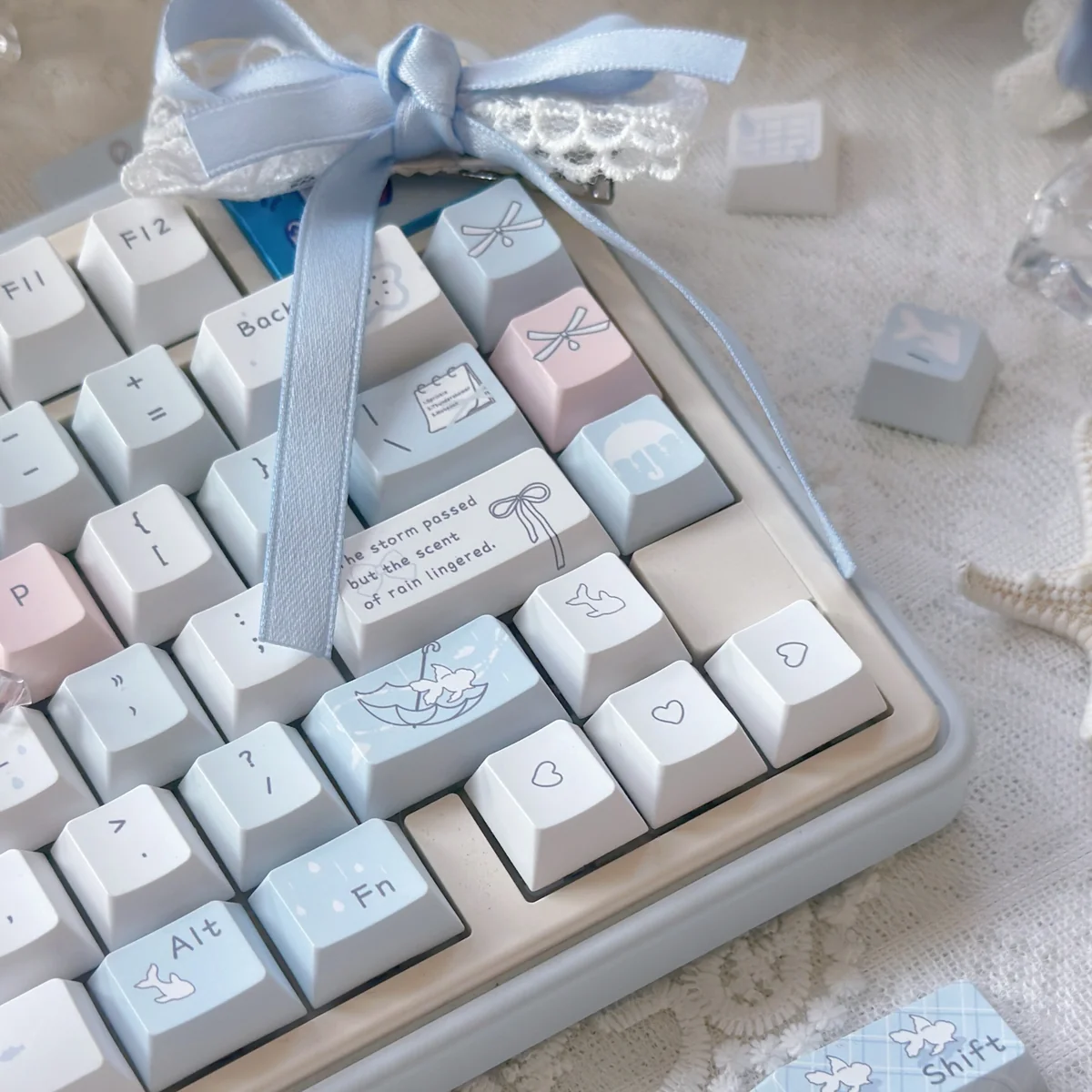Blue Rain Cherry Keycap Immersive Blue Rain PBT installed on a mechanical keyboard setup