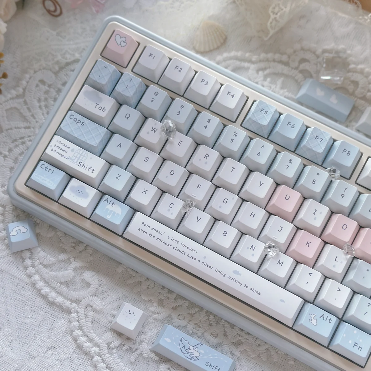 Side profile of Blue Rain Cherry Keycap Immersive Blue Rain PBT showing keycap set shape and fit
