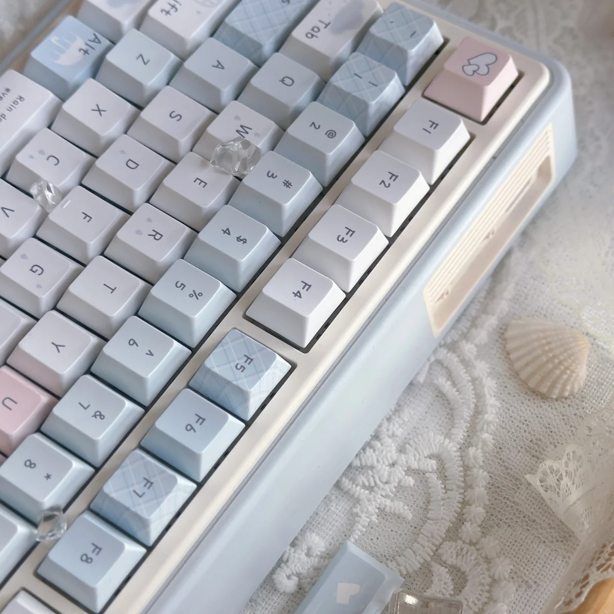 Detailed texture view of Blue Rain Cherry Keycap Immersive Blue Rain PBT design and material