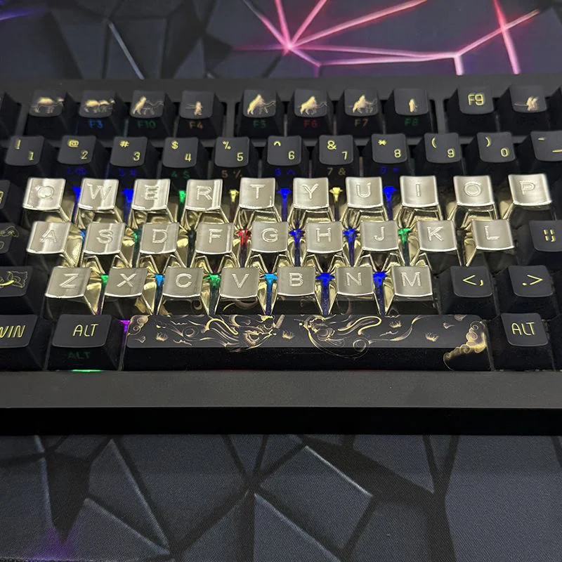 Individual brass letter keycap displaying its weighty feel and metallic luster