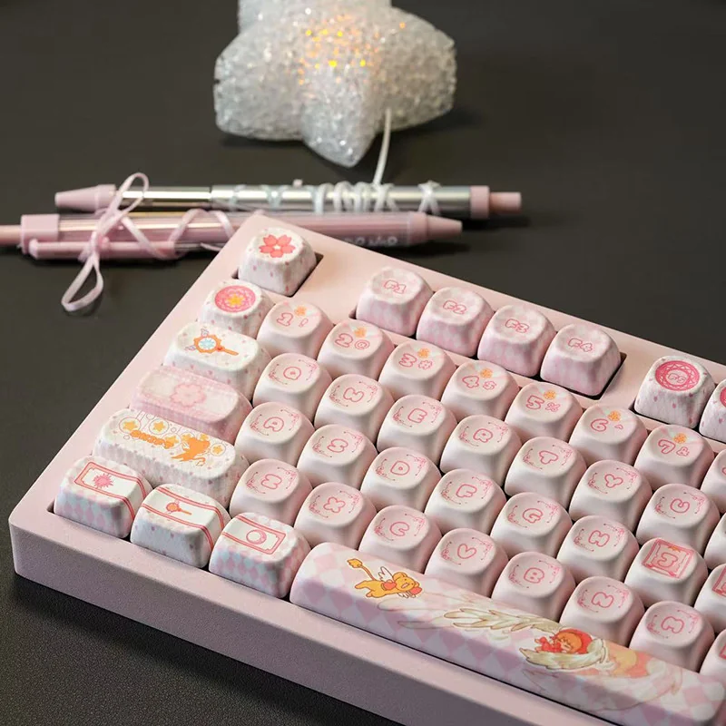 Close-up of Cardcaptor Sakura themed keycaps, highlighting intricate dye-sublimated artwork and crisp legends.