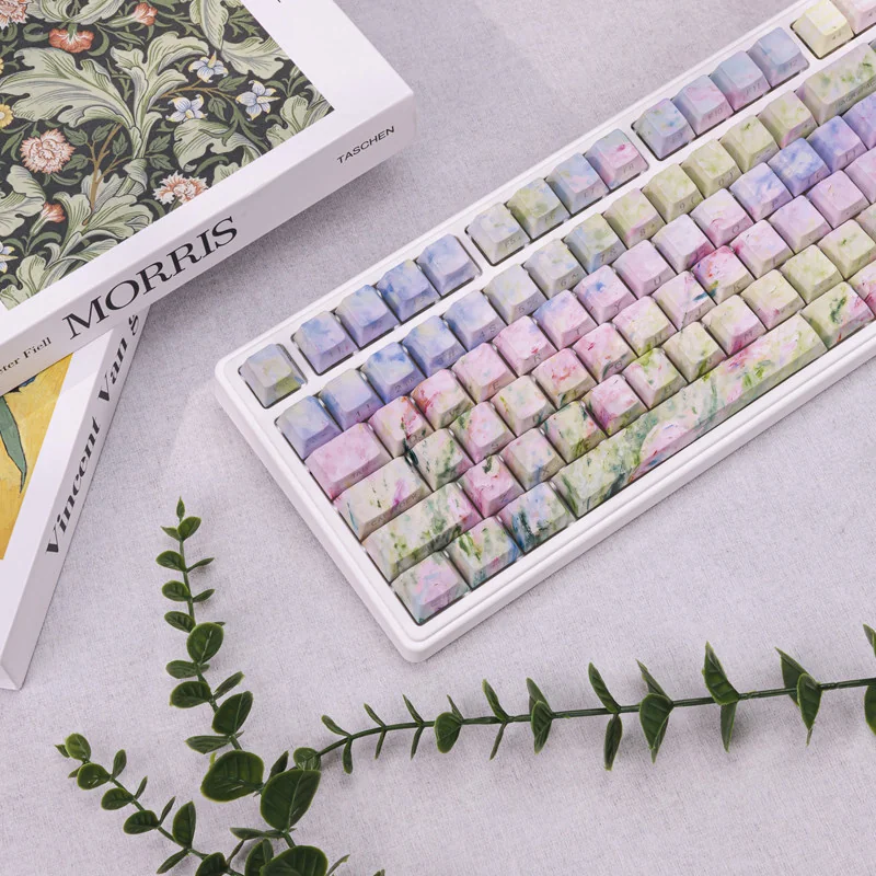 Overhead view of the Japanese Spring Breeze Keycap Set layout, highlighting Cherry profile