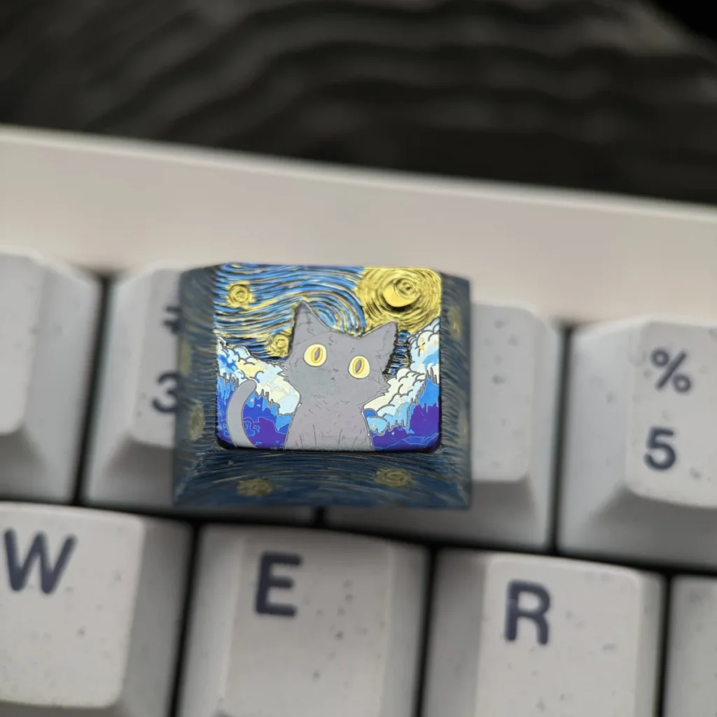 Side view of Cherry profile Mystical Cat keycap, showcasing material texture