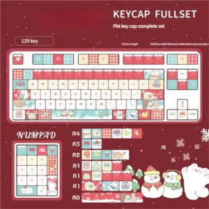 Mechanical keyboard setup with Christmas Keycap Set and cozy desk accessories