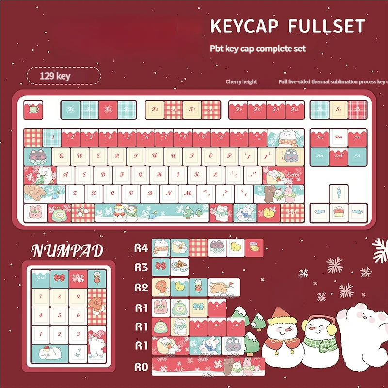 Mechanical keyboard setup with Christmas Keycap Set and cozy desk accessories