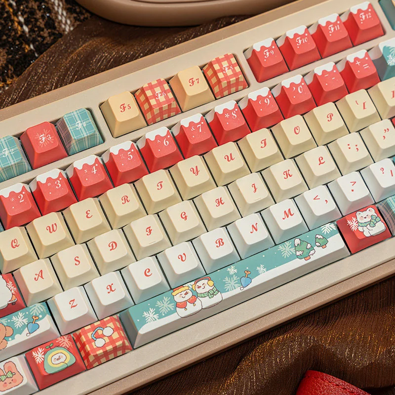 Full layout of 129-key Christmas Keycap Set showing festive motifs