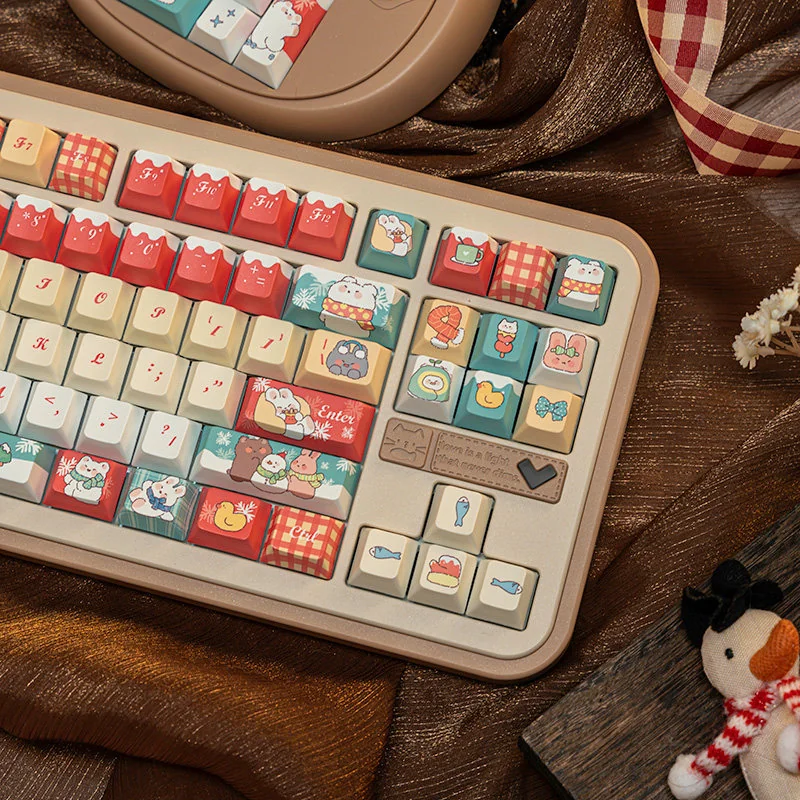 Detailed view of MOA profile Christmas keycaps with snowflake designs