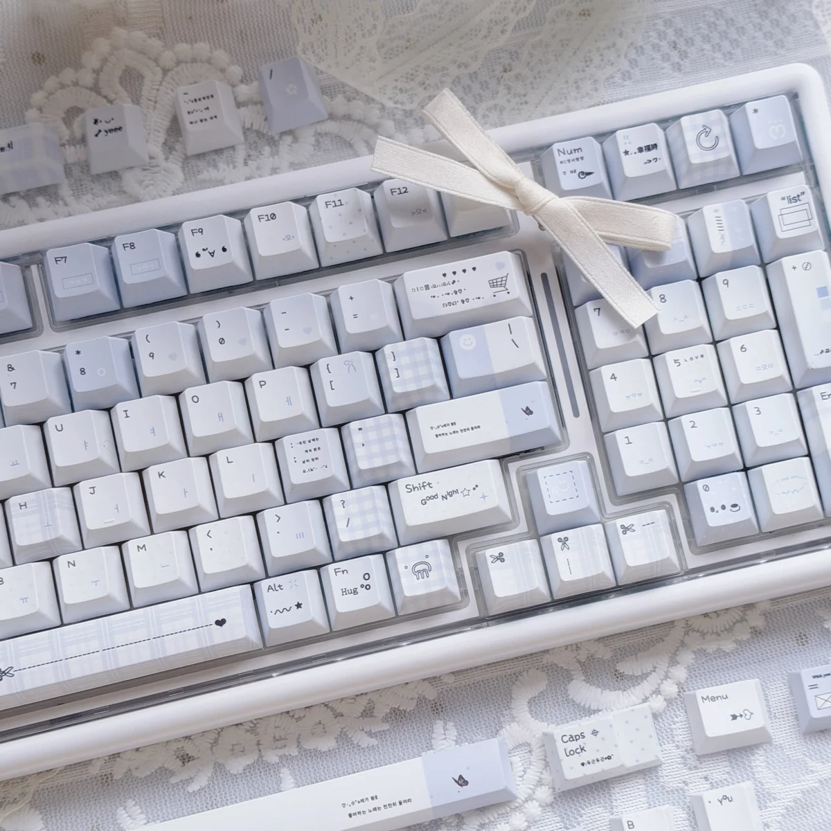 Confession PBT Keycap Set mounted on a minimalist mechanical keyboard, showcasing its aesthetic