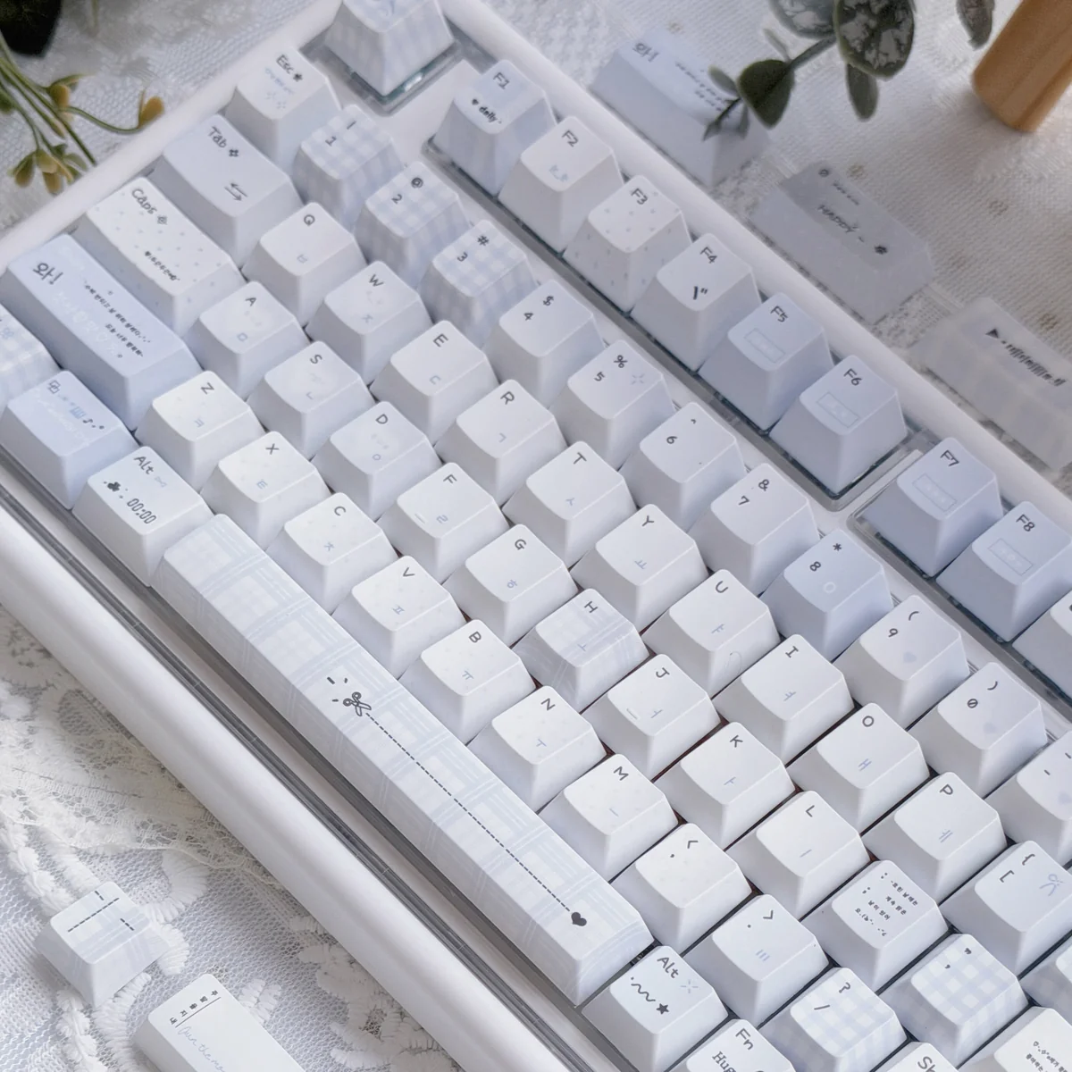 Close-up of Confession keycaps showing crisp dye-sublimated legends and soft pastel hues