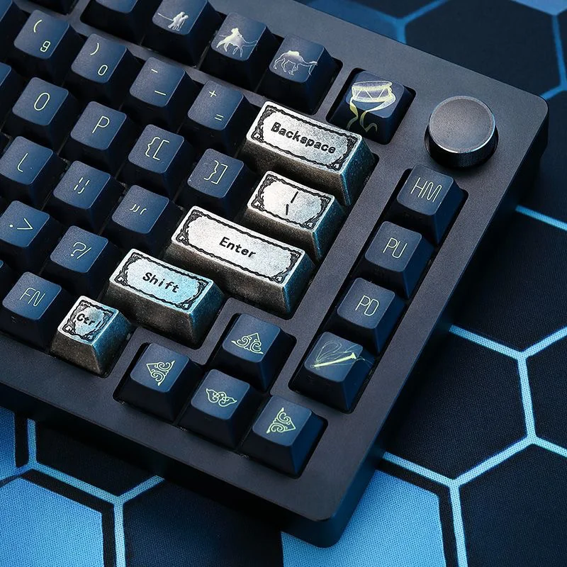 Close-up of Cthulhu copper keycap with intricate details