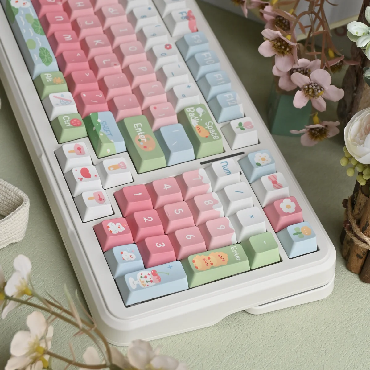 Overhead view of the full 132-key Cute Duck keycap set layout