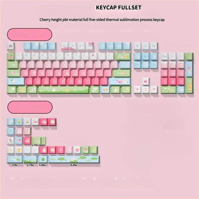 Detail shot of the spacebar and other larger keys from the Cute Duck Keycap Set