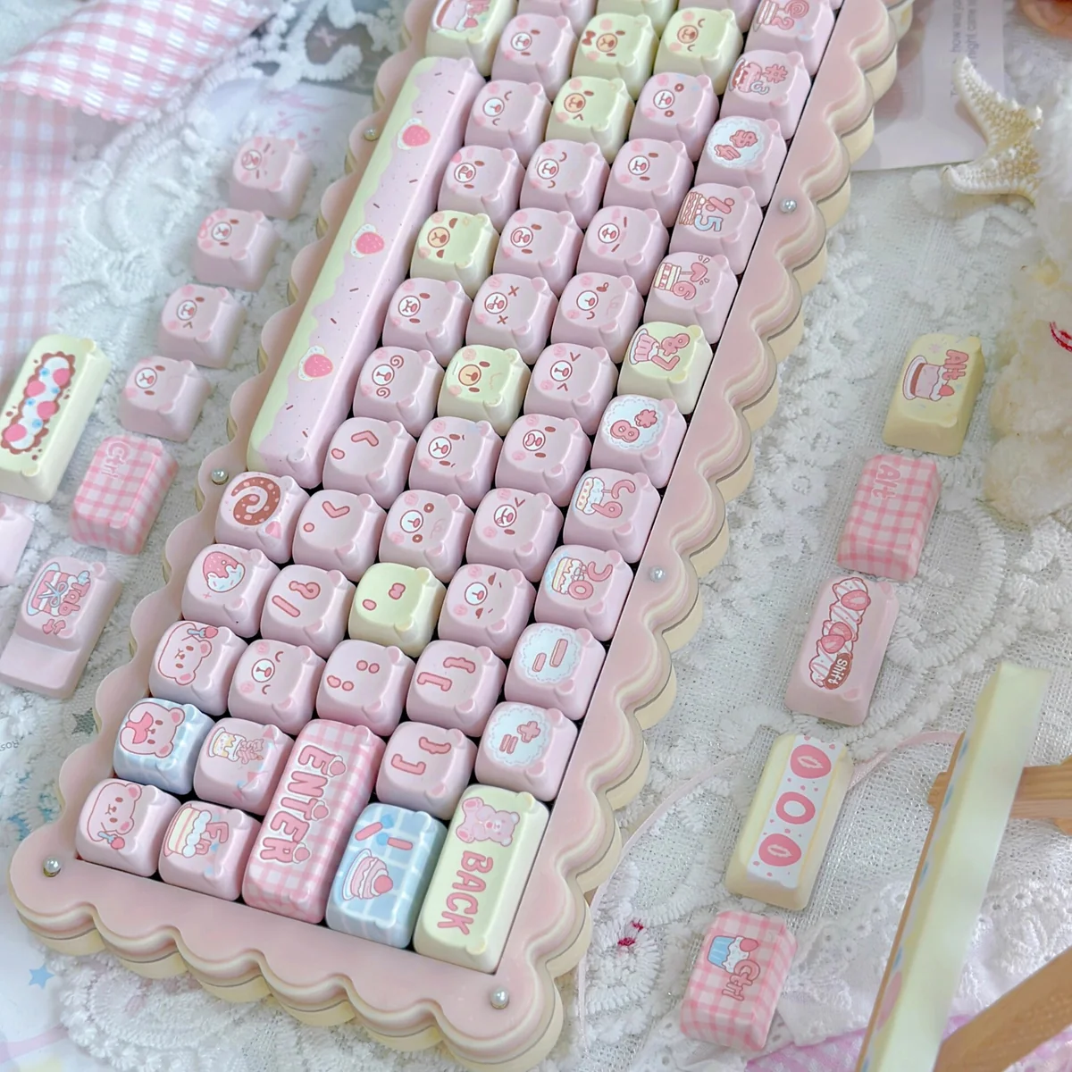 Dye-sublimated legends on Strawberry Cake Bear keycaps