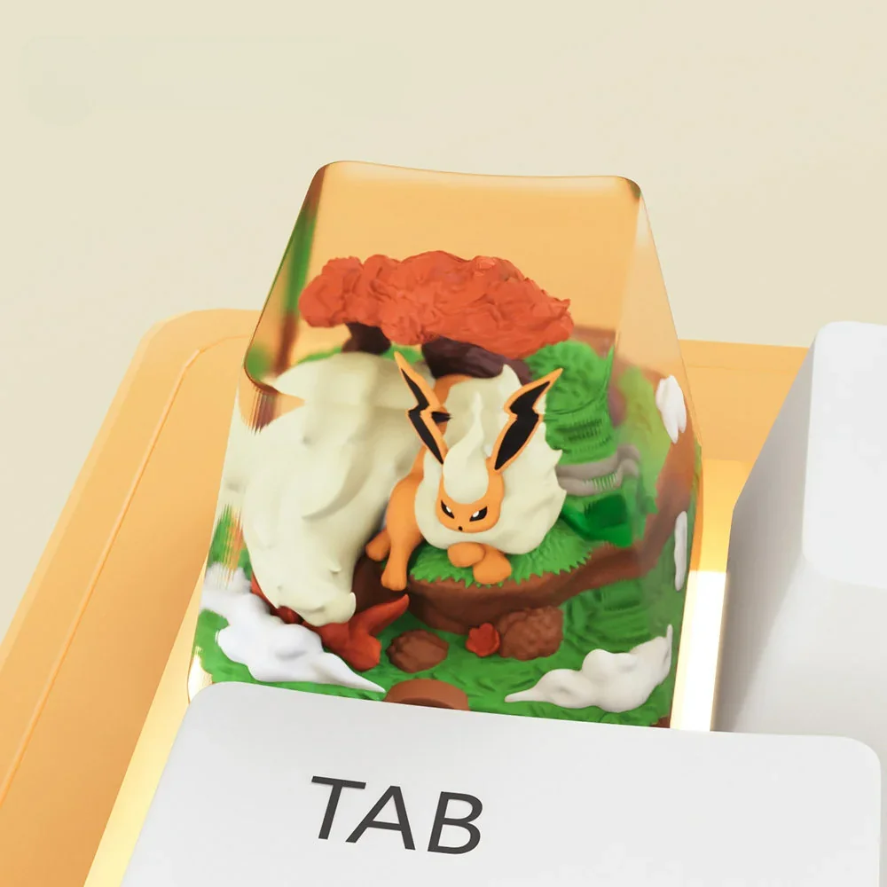 Flareon artisan keycap on mechanical keyboard with backlighting