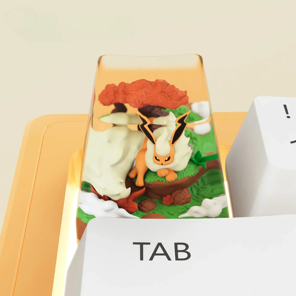 Side view of Flareon transparent keycap showing profile