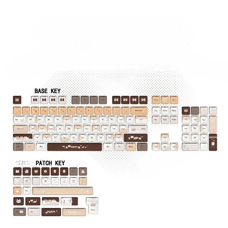 Overhead shot of the complete 132-key Puppy Squad set layout, ready for installation.