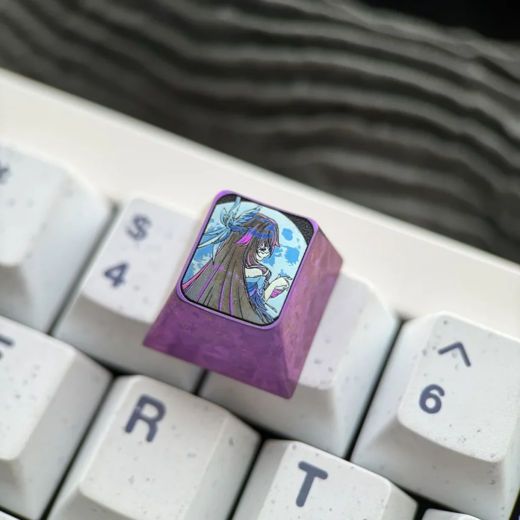Gaming setup featuring the Columbina Genshin Impact Titanium Keycap