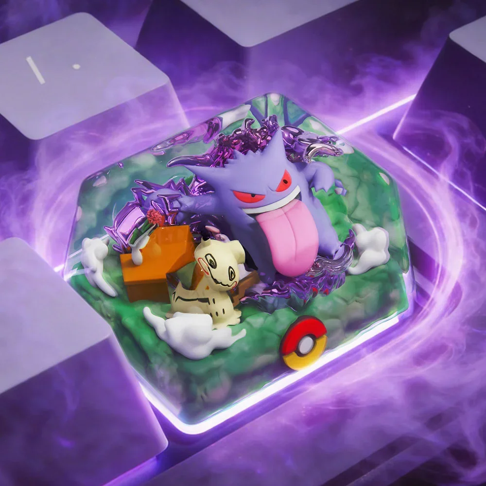 Gengar transparent resin artisan keycap on mechanical keyboard