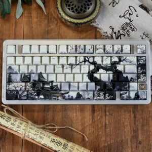 Ice Core PBT Keycap Set on mechanical keyboard, showing side-engraved legends