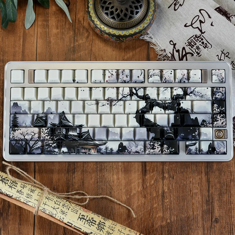 Ice Core PBT Keycap Set on mechanical keyboard, showing side-engraved legends