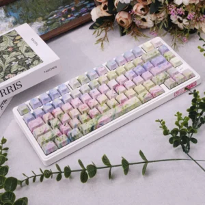 Full Japanese Spring Breeze PBT Keycap Set on a mechanical keyboard, showcasing oil painting art
