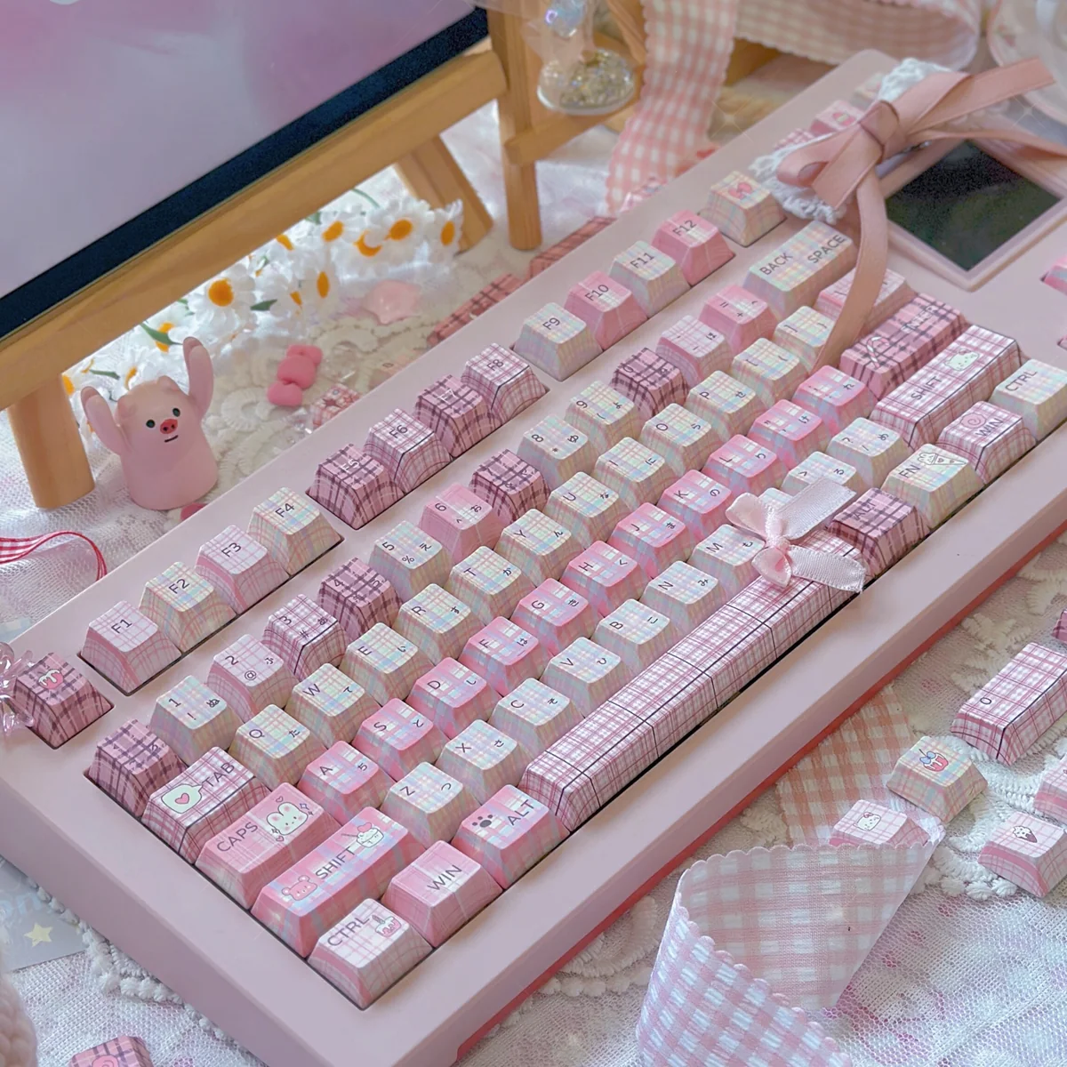 JK Girl PBT Dye-Sub Keycap Set on mechanical keyboard