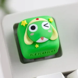 Close-up of Keroro Gunso artisan keycap on a mechanical keyboard