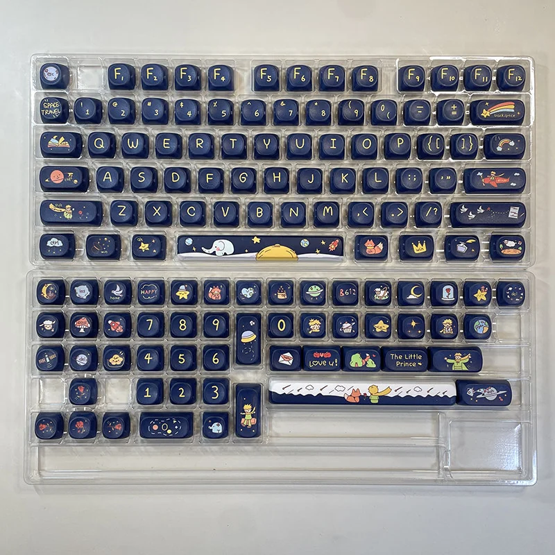 Le Petit Prince Keycaps installed on a keyboard, illustrating the magical aesthetic on a desk.