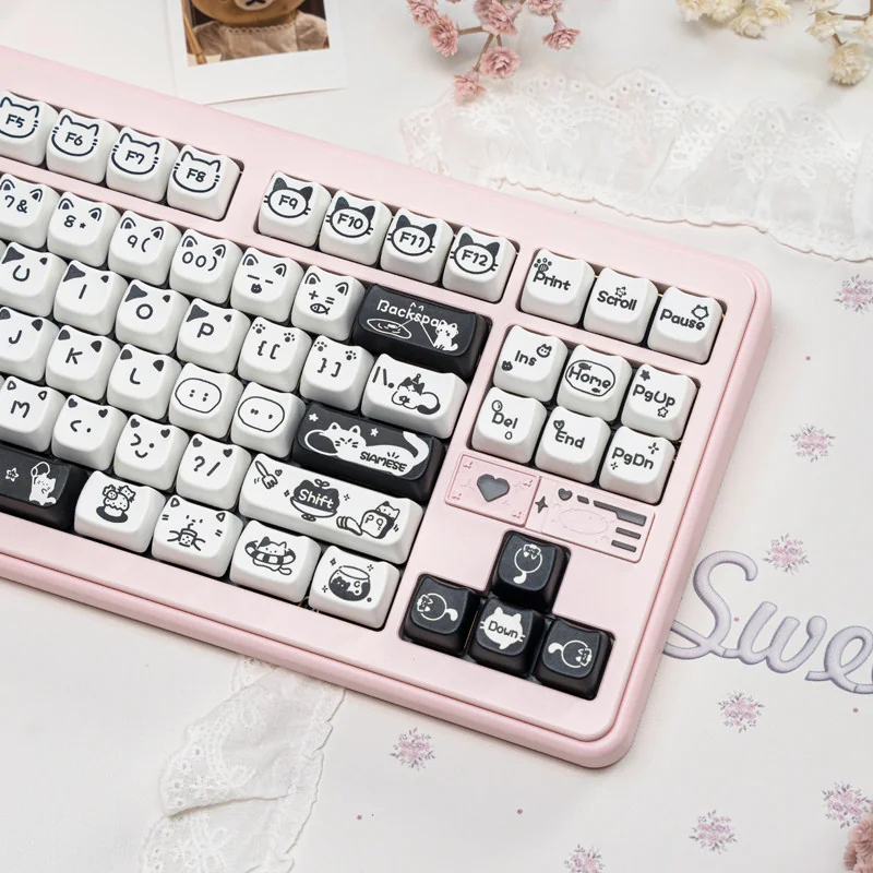 Line Art Cat MAO Whimsical line art cat durable installed on a mechanical keyboard setup