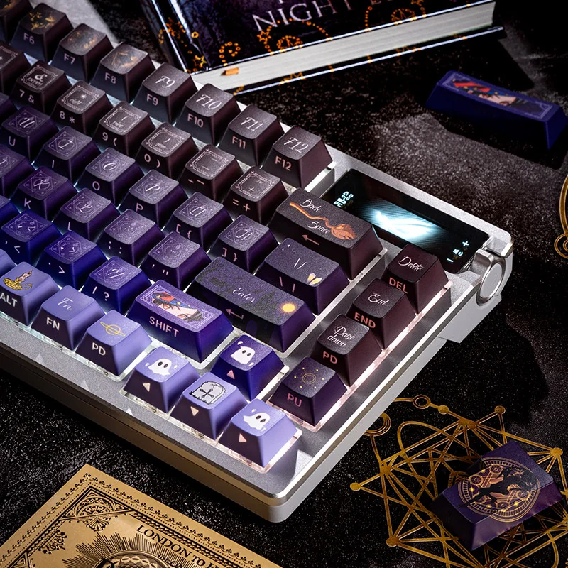 Overhead view of a keyboard featuring the Magical Girl Keycap Set in Cherry profile