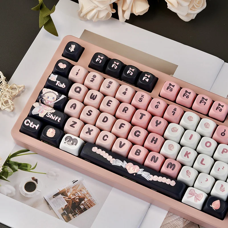 Close-up of Maid Cat keycap legends showing dye-sublimated detail