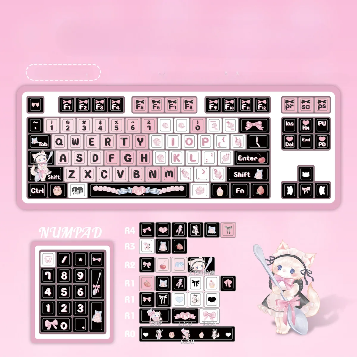 Full layout of the 132-key Maid Cat PBT Keycap Set