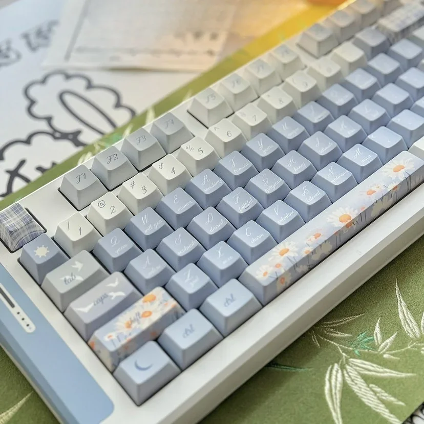 Close-up of Midsummer Daisy Cherry Keycap Durable PBT Dye-Sub highlighting details and finish