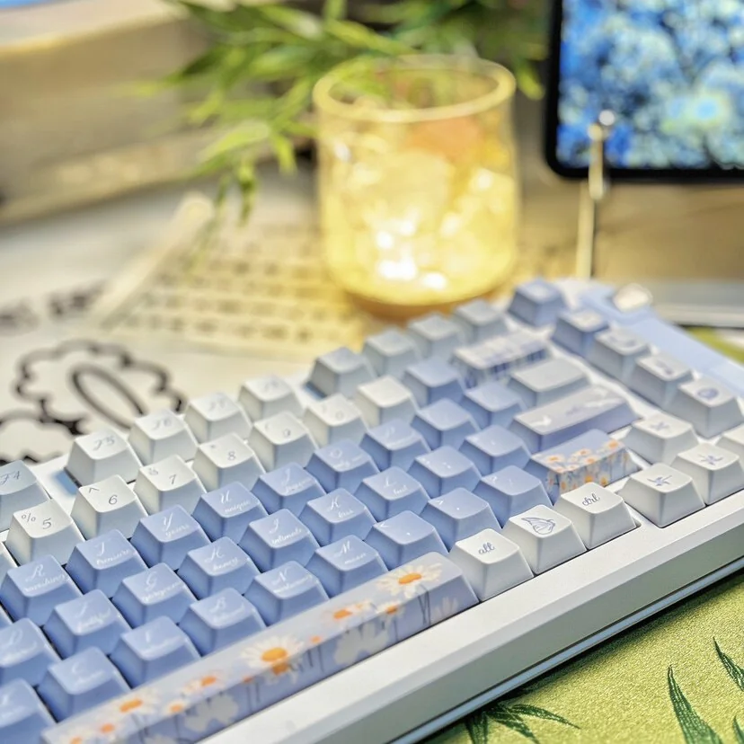 Midsummer Daisy Cherry Keycap Durable PBT Dye-Sub installed on a mechanical keyboard setup