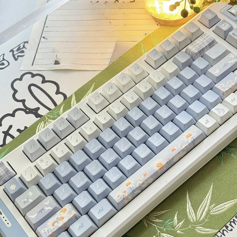 Side profile of Midsummer Daisy Cherry Keycap Durable PBT Dye-Sub showing keycap set shape and fit
