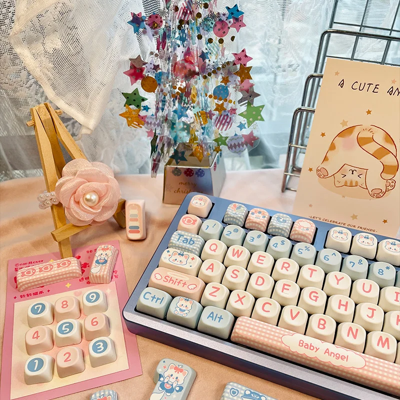 Milk Candy Bunny Keycap Set layout showcasing 130 keys compatibility