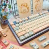 Close-up of Milk Candy Bunny PBT keycaps with pastel colors