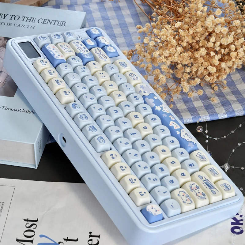 Ergonomic view of the MOA profile Sea Salt Cat keycaps on a keyboard setup.