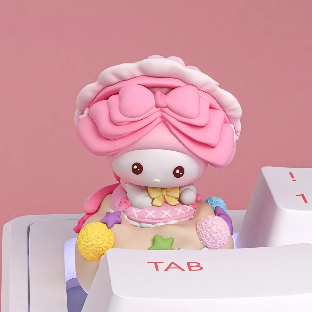 My Melody Fantasy Resin ESC Keycap on a mechanical keyboard, showing whimsical magic house design