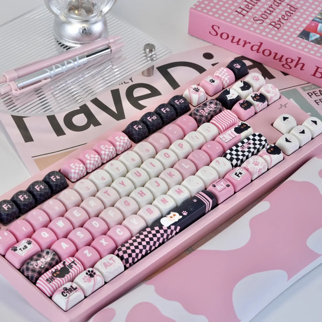 Naughty Cat PBT MOA Profile Keycap Set on a mechanical keyboard with playful cat design