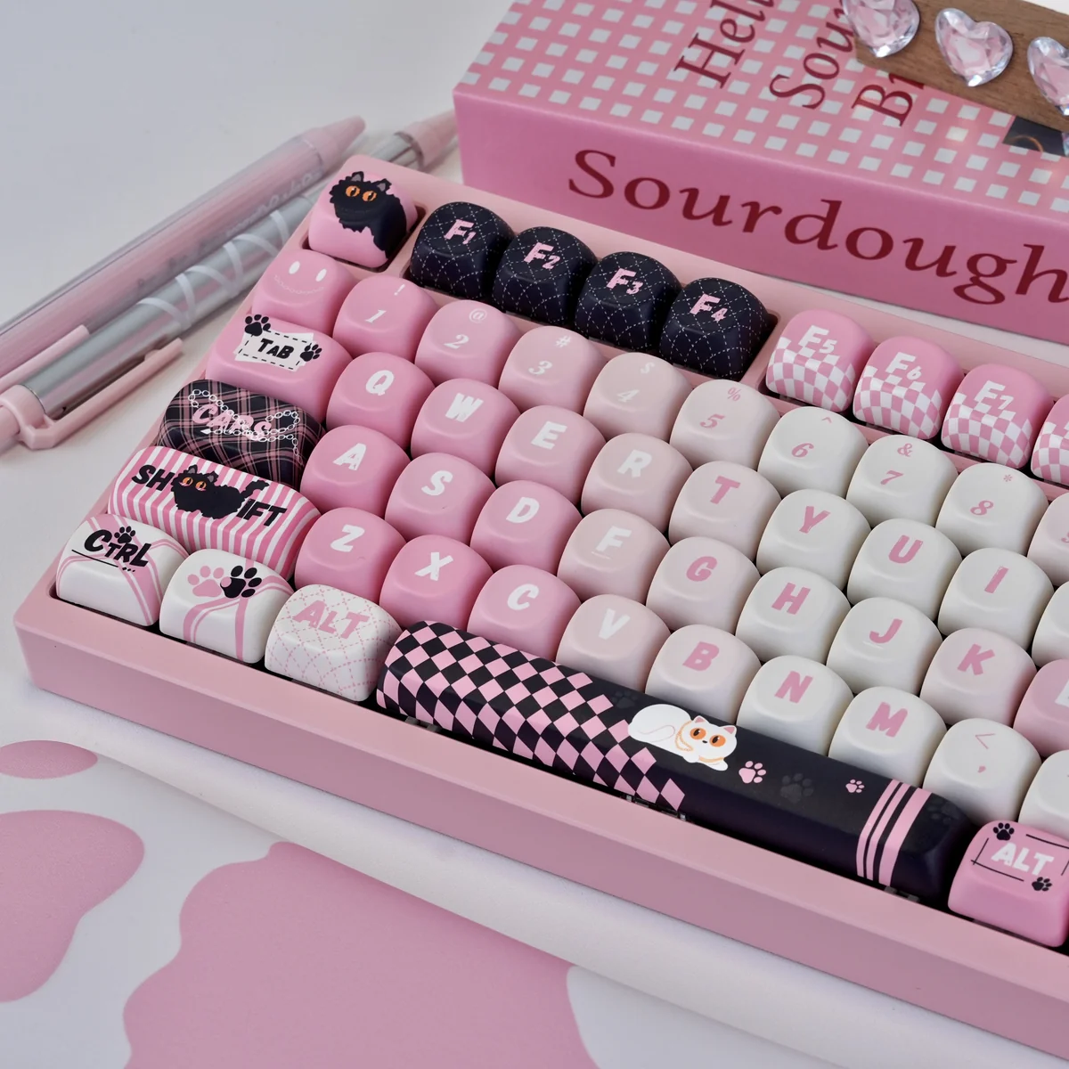 Side view of Naughty Cat MOA profile keycaps highlighting uniform spherical tops