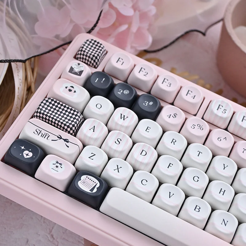 Detailed shot of Original Sin MOA keycaps mounted on switches, demonstrating stem compatibility.
