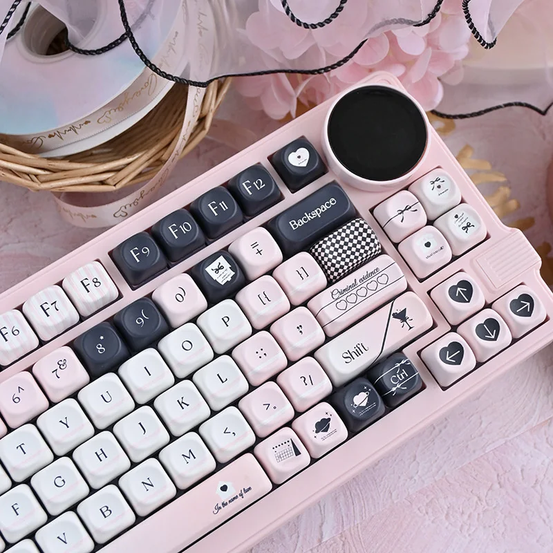 Original Sin black and pink keycap set from an ergonomic perspective, emphasizing the MOA comfort.