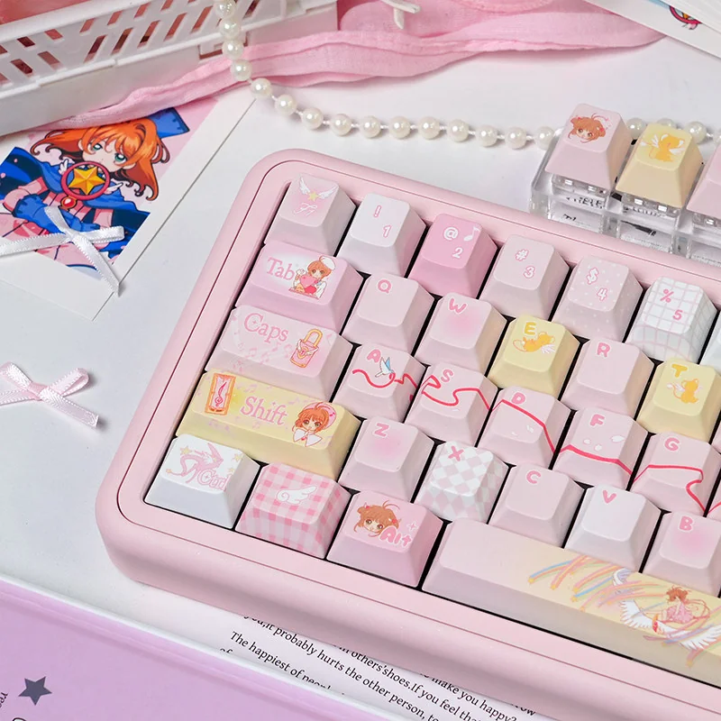 Close-up of Cardcaptor Sakura themed PBT dye-sub keycaps