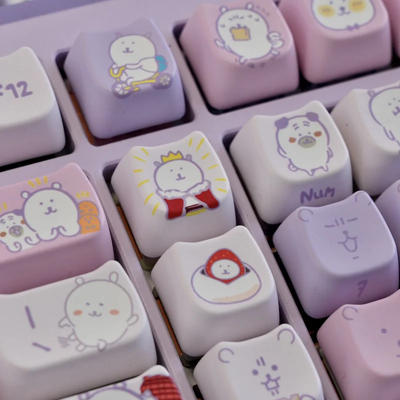 Detail of PBT dye-sublimation on Chiikawa character keycap