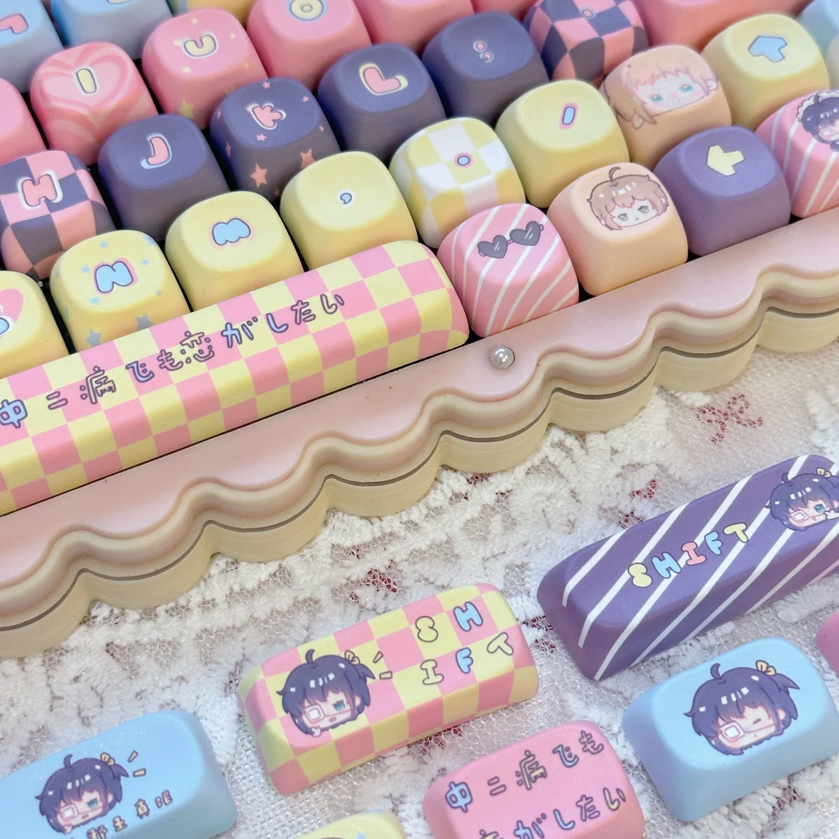 Side view of PBT MOA keycaps demonstrating thickness and smooth texture