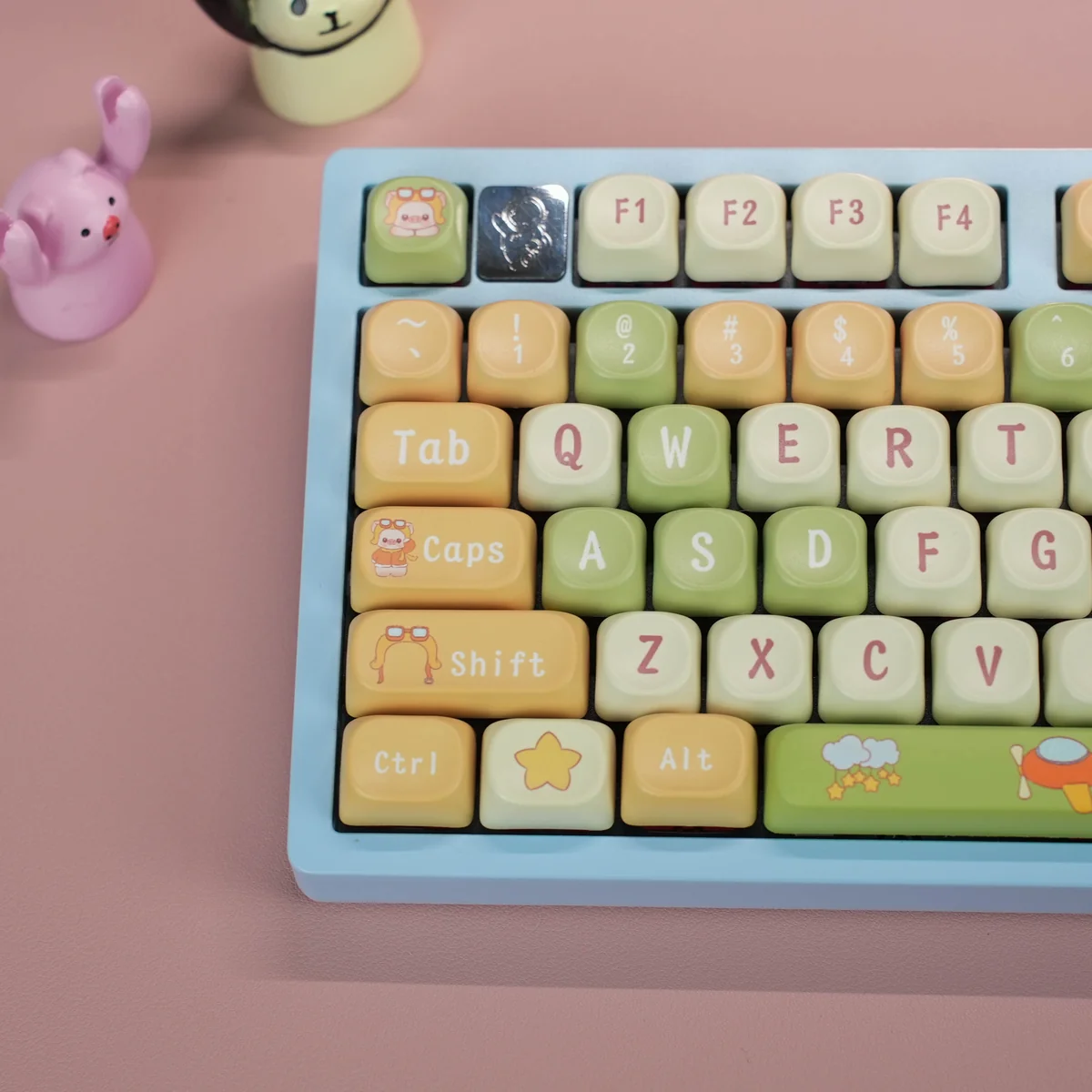Close-up of Pig Pilot MOA Keycap Adorable Pig Pilot PBT MOA highlighting details and finish