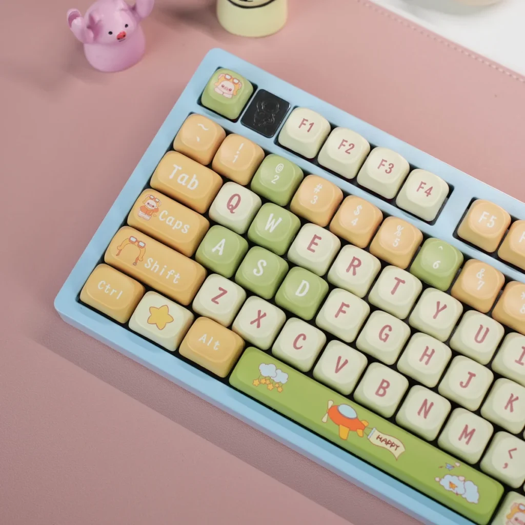 Pig Pilot MOA Keycap Adorable Pig Pilot PBT MOA installed on a mechanical keyboard setup