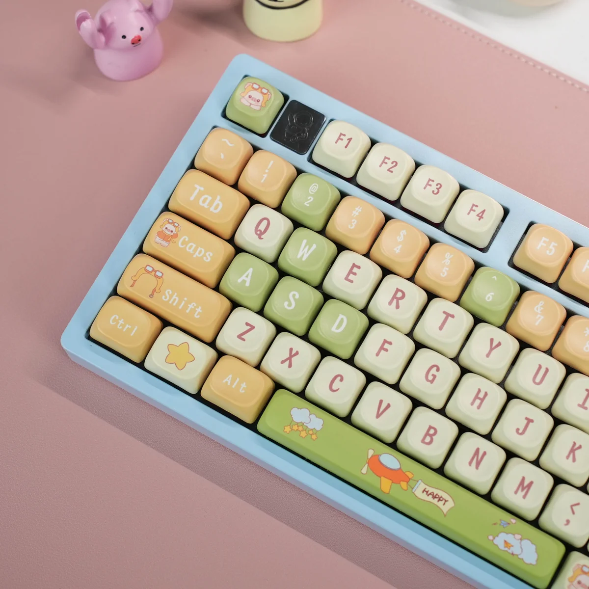 Pig Pilot MOA Keycap Adorable Pig Pilot PBT MOA installed on a mechanical keyboard setup